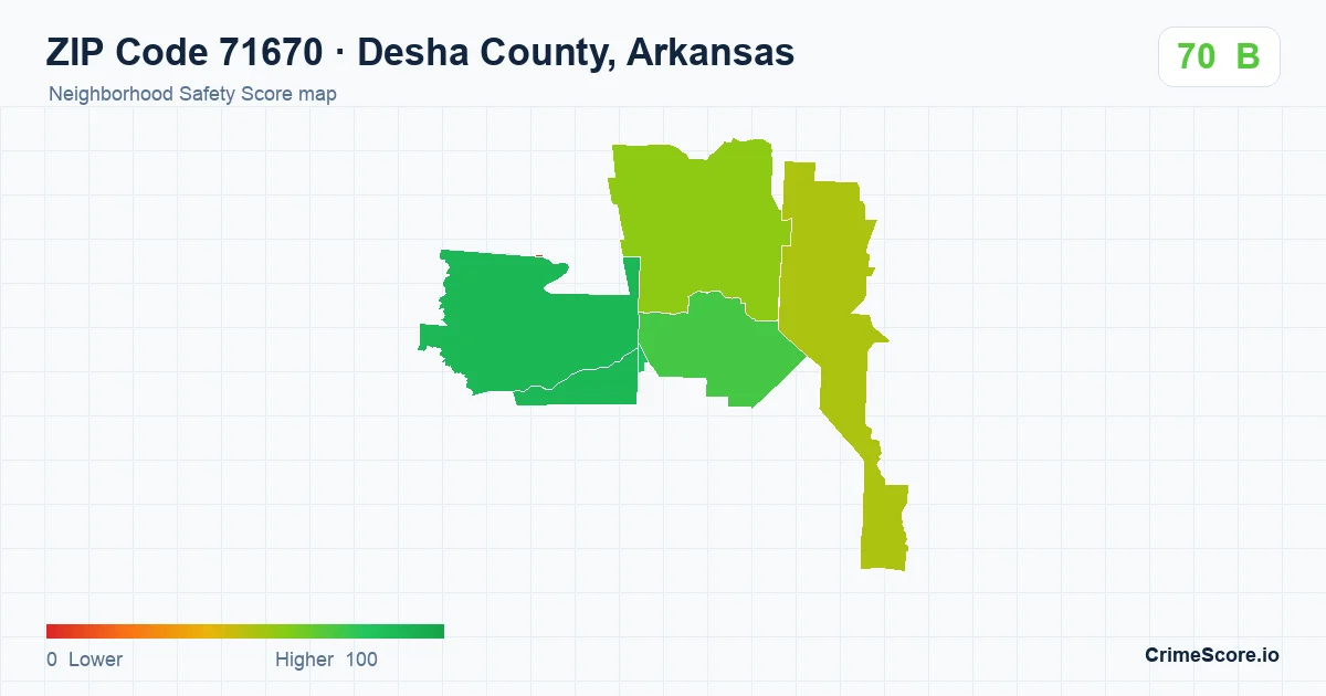 ZIP Code 71670 in Desha County, Arkansas neighborhood Safety Score map