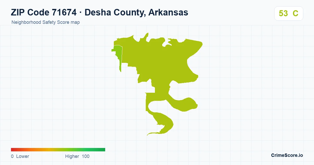 ZIP Code 71674 in Desha County, Arkansas neighborhood Safety Score map