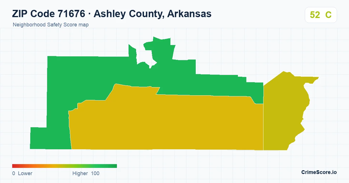 ZIP Code 71676 in Ashley County, Arkansas neighborhood Safety Score map