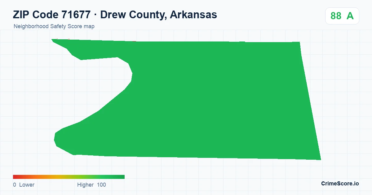 ZIP Code 71677 in Drew County, Arkansas neighborhood Safety Score map