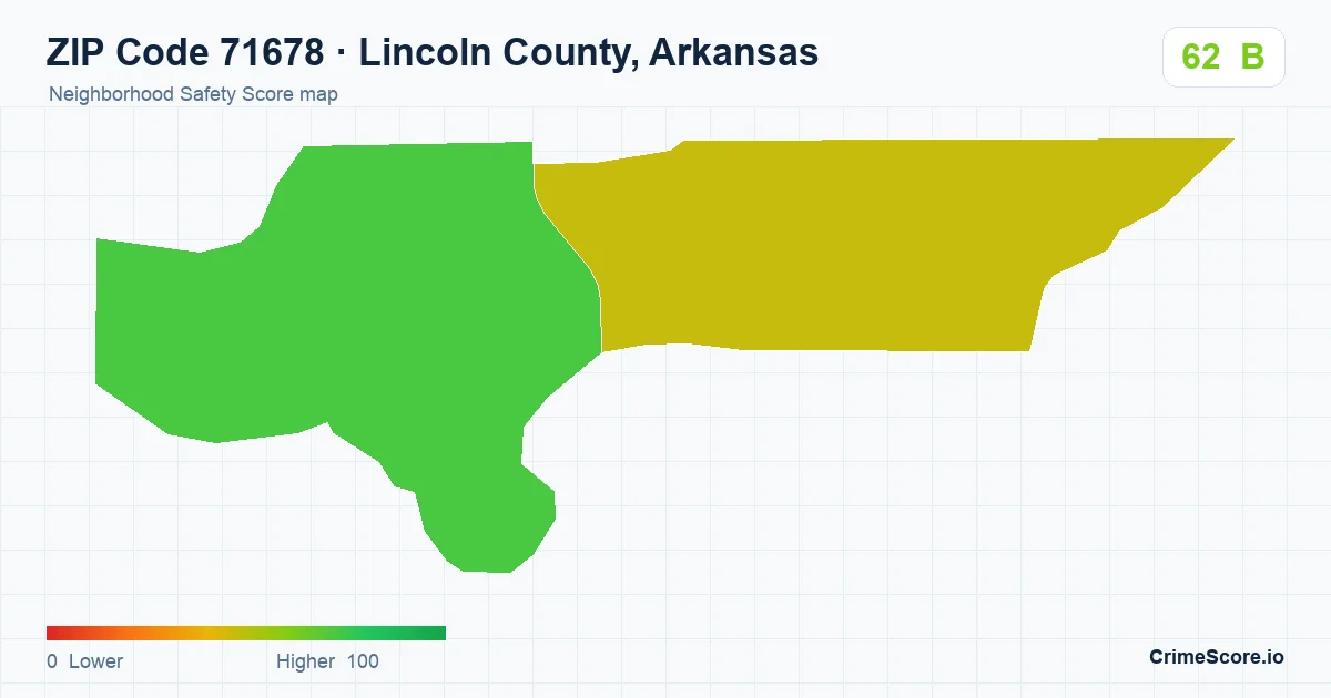 ZIP Code 71678 in Lincoln County, Arkansas neighborhood Safety Score map