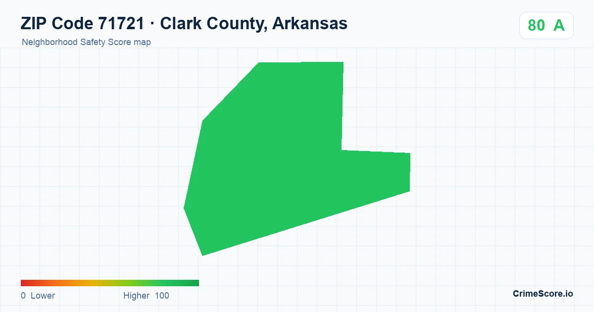 ZIP Code 71721 in Clark County, Arkansas neighborhood Safety Score map