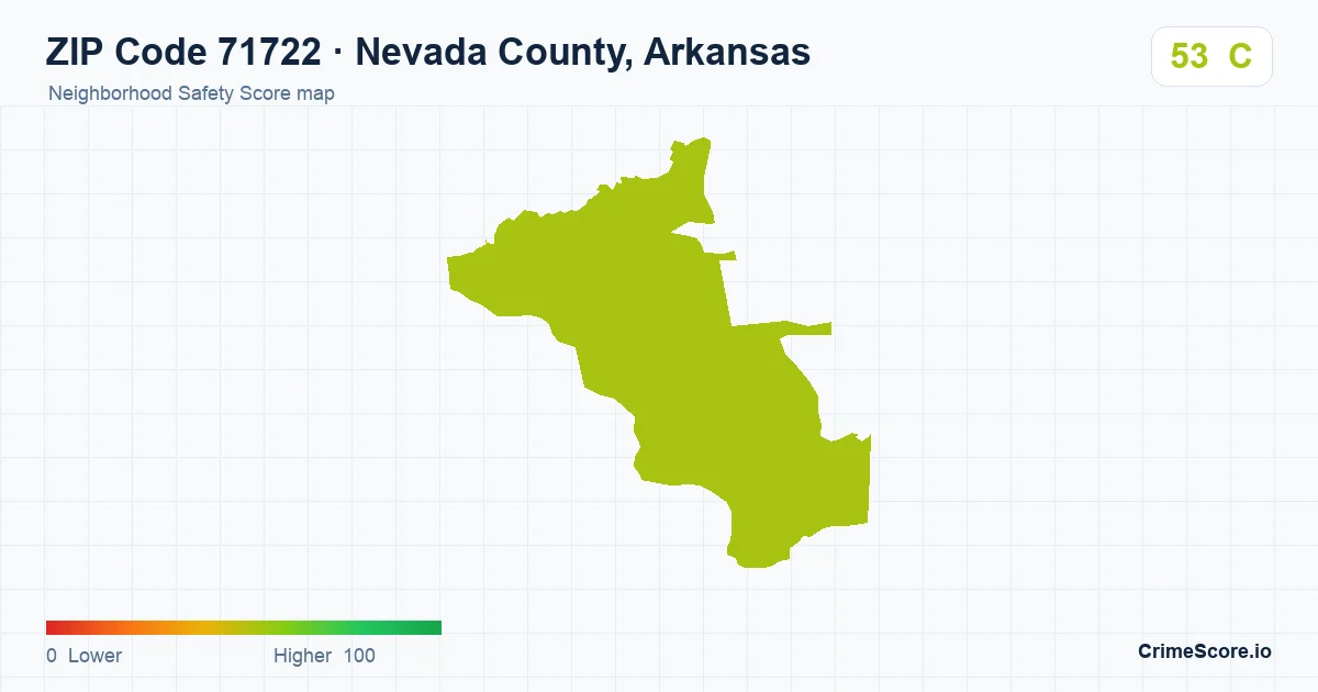 ZIP Code 71722 in Nevada County, Arkansas neighborhood Safety Score map