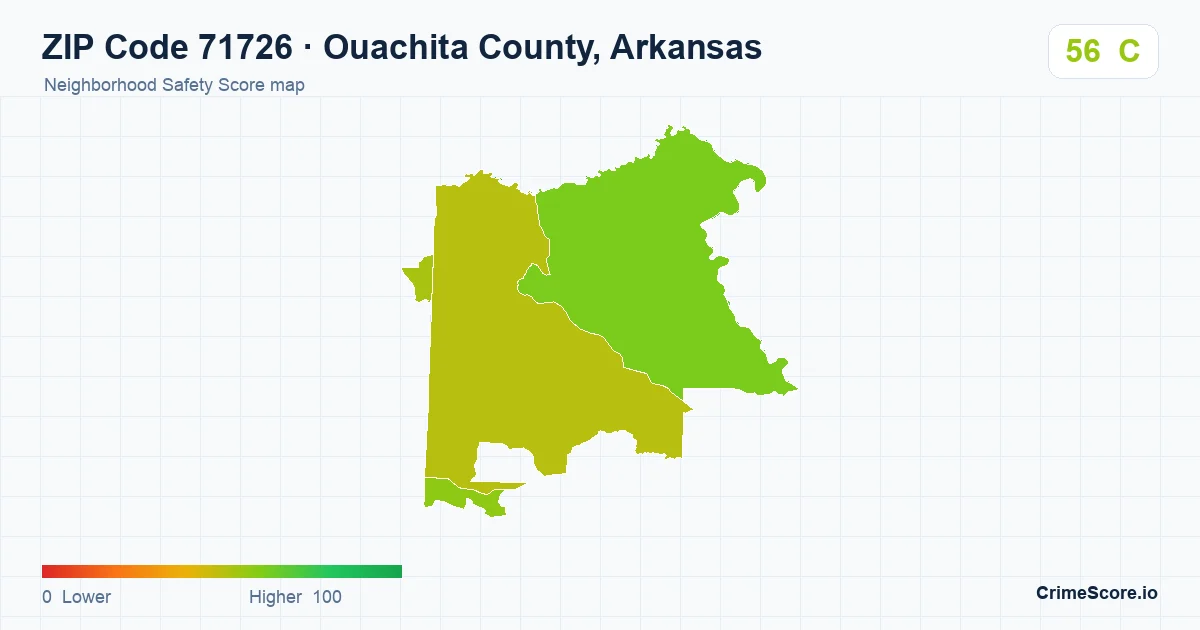 ZIP Code 71726 in Ouachita County, Arkansas neighborhood Safety Score map