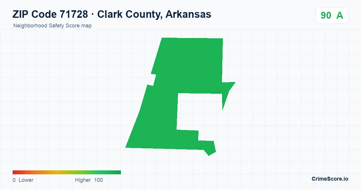 ZIP Code 71728 in Clark County, Arkansas neighborhood Safety Score map