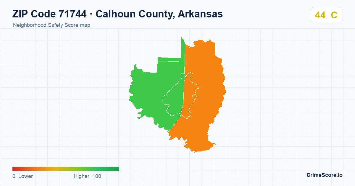 ZIP Code 71744 in Calhoun County, Arkansas neighborhood Safety Score map
