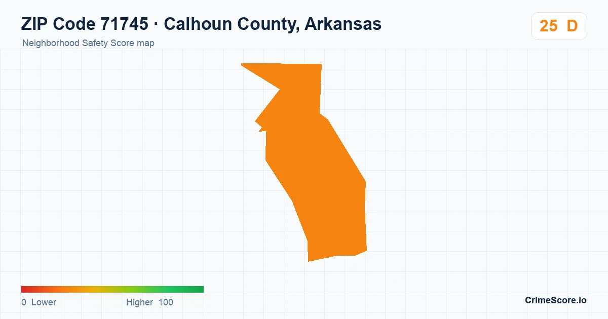 ZIP Code 71745 in Calhoun County, Arkansas neighborhood Safety Score map