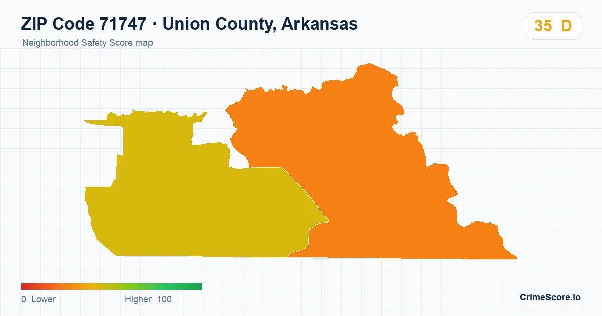 ZIP Code 71747 in Union County, Arkansas neighborhood Safety Score map