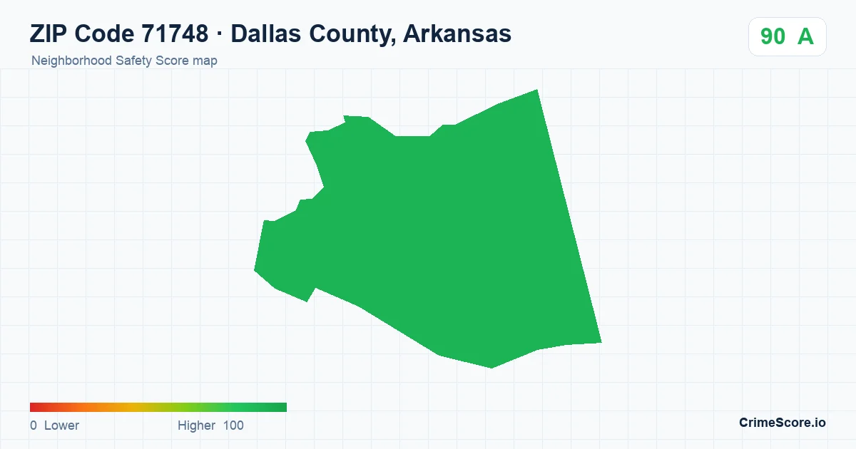 ZIP Code 71748 in Dallas County, Arkansas neighborhood Safety Score map