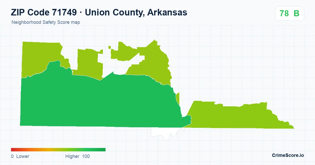 ZIP Code 71749 in Union County, Arkansas neighborhood Safety Score map
