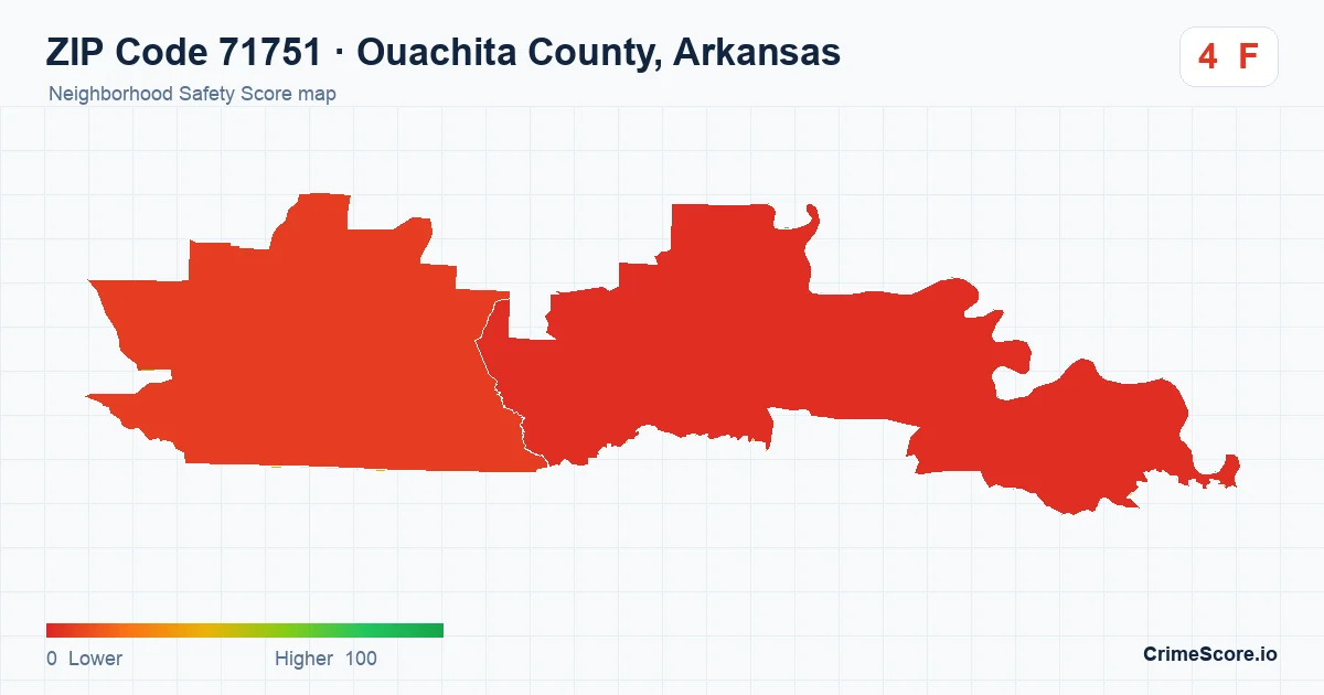 ZIP Code 71751 in Ouachita County, Arkansas neighborhood Safety Score map