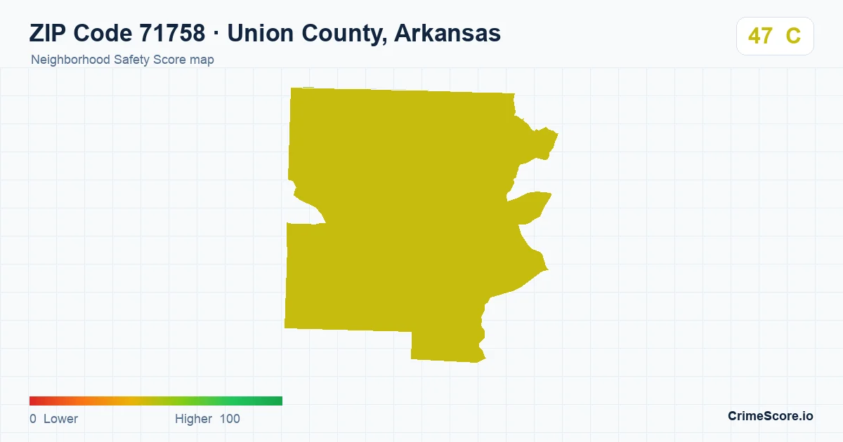 ZIP Code 71758 in Union County, Arkansas neighborhood Safety Score map
