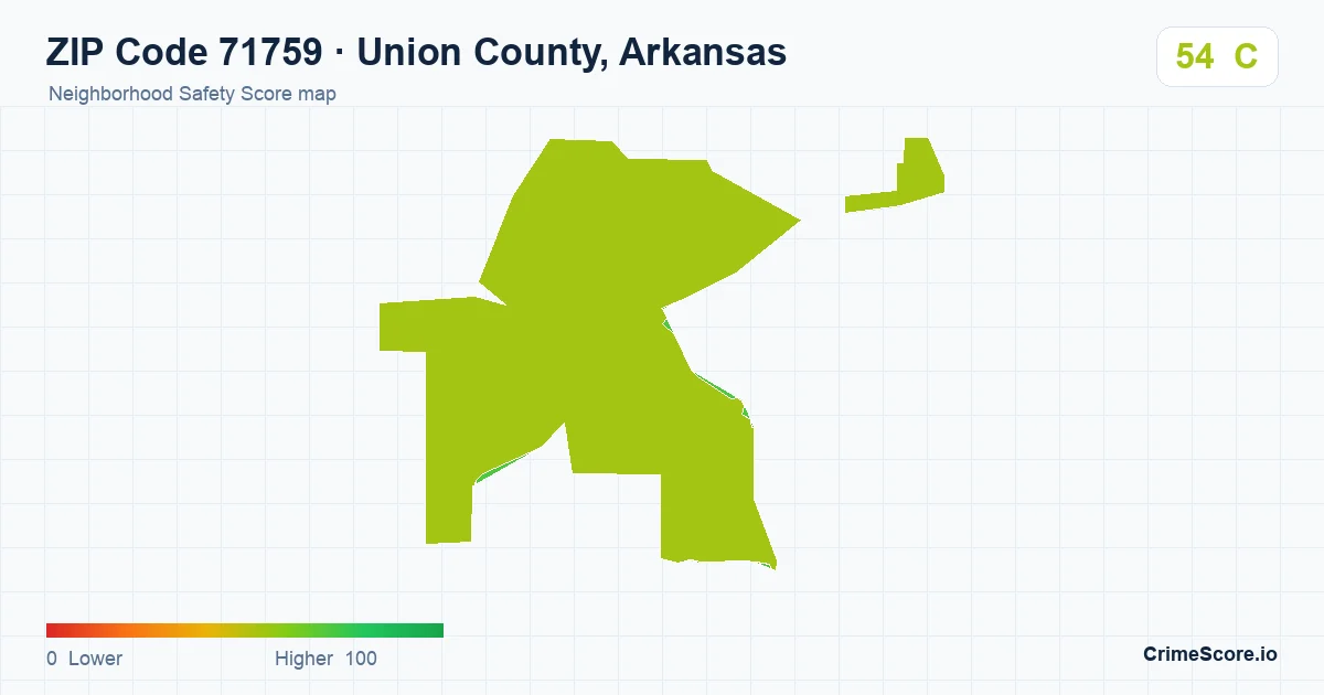 ZIP Code 71759 in Union County, Arkansas neighborhood Safety Score map