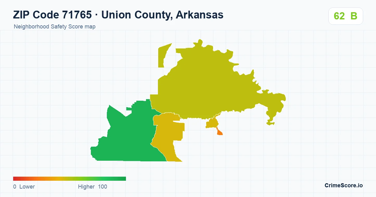ZIP Code 71765 in Union County, Arkansas neighborhood Safety Score map