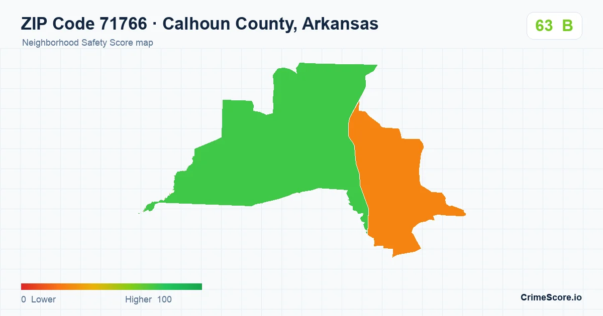 ZIP Code 71766 in Calhoun County, Arkansas neighborhood Safety Score map