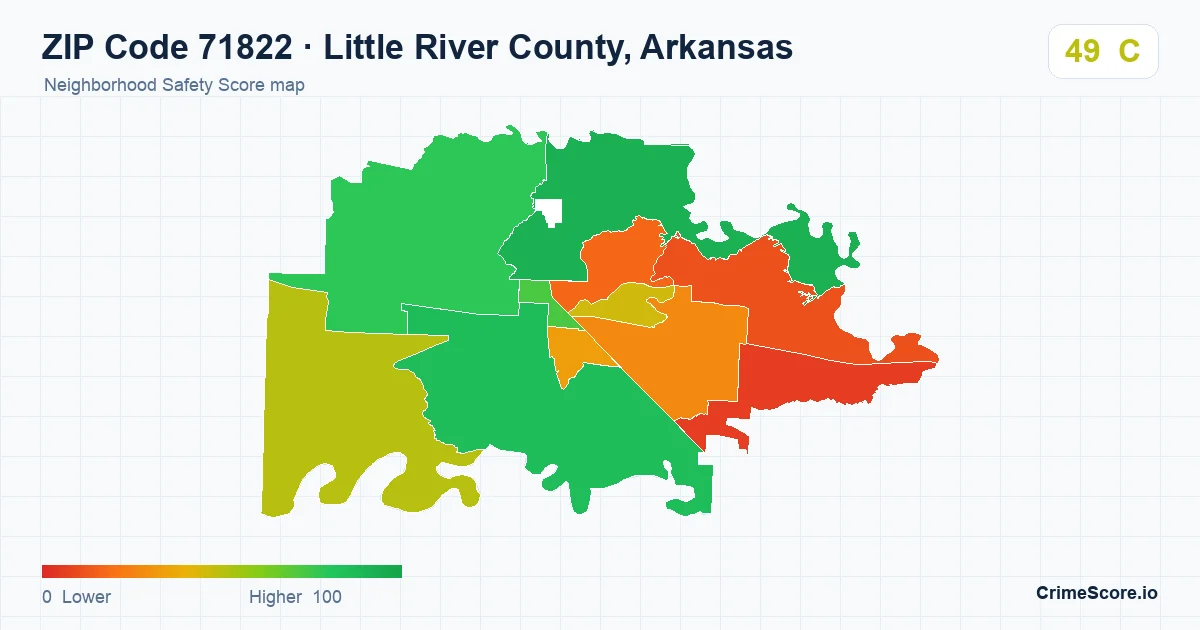 ZIP Code 71822 in Little River County, Arkansas neighborhood Safety Score map