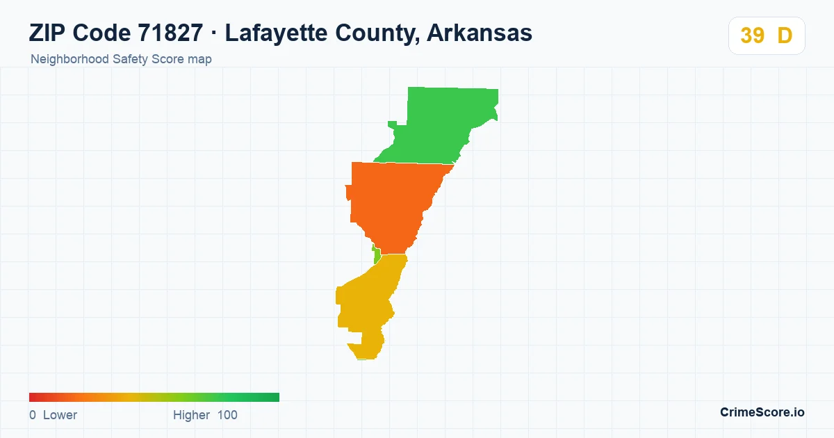 ZIP Code 71827 in Lafayette County, Arkansas neighborhood Safety Score map