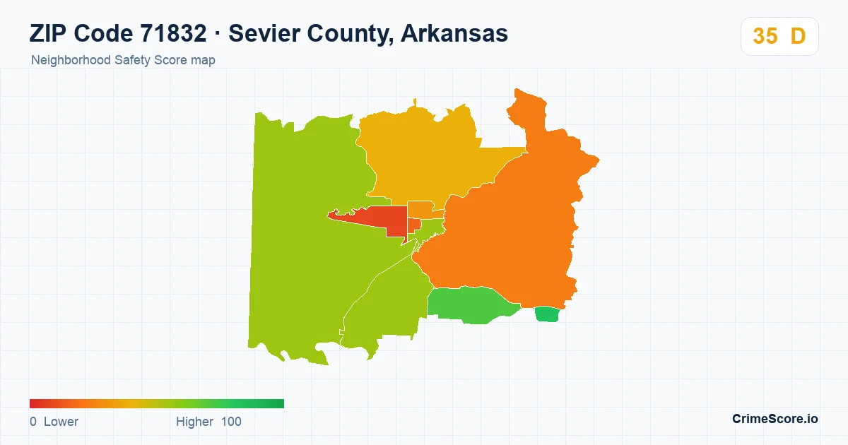 ZIP Code 71832 in Sevier County, Arkansas neighborhood Safety Score map