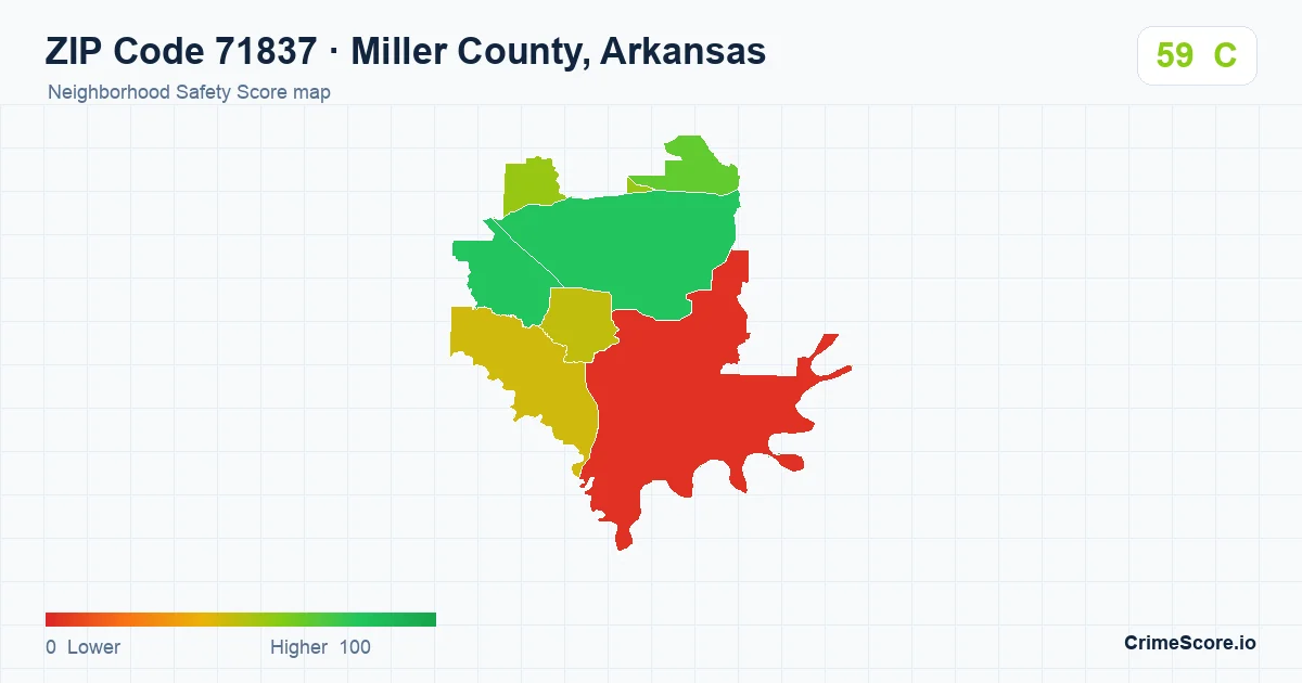 ZIP Code 71837 in Miller County, Arkansas neighborhood Safety Score map