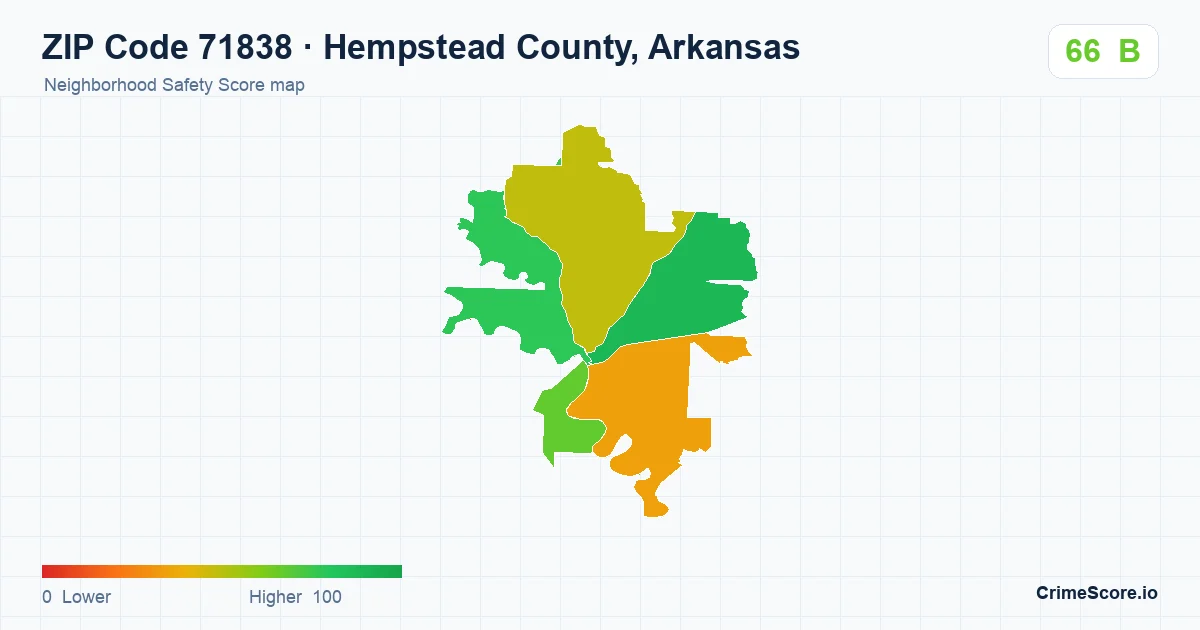 ZIP Code 71838 in Hempstead County, Arkansas neighborhood Safety Score map