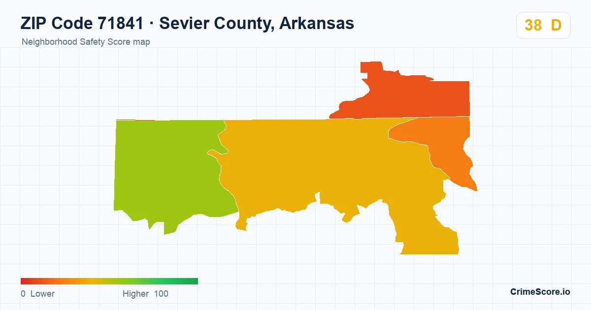 ZIP Code 71841 in Sevier County, Arkansas neighborhood Safety Score map