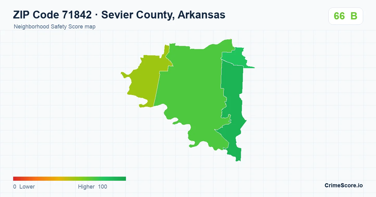 ZIP Code 71842 in Sevier County, Arkansas neighborhood Safety Score map