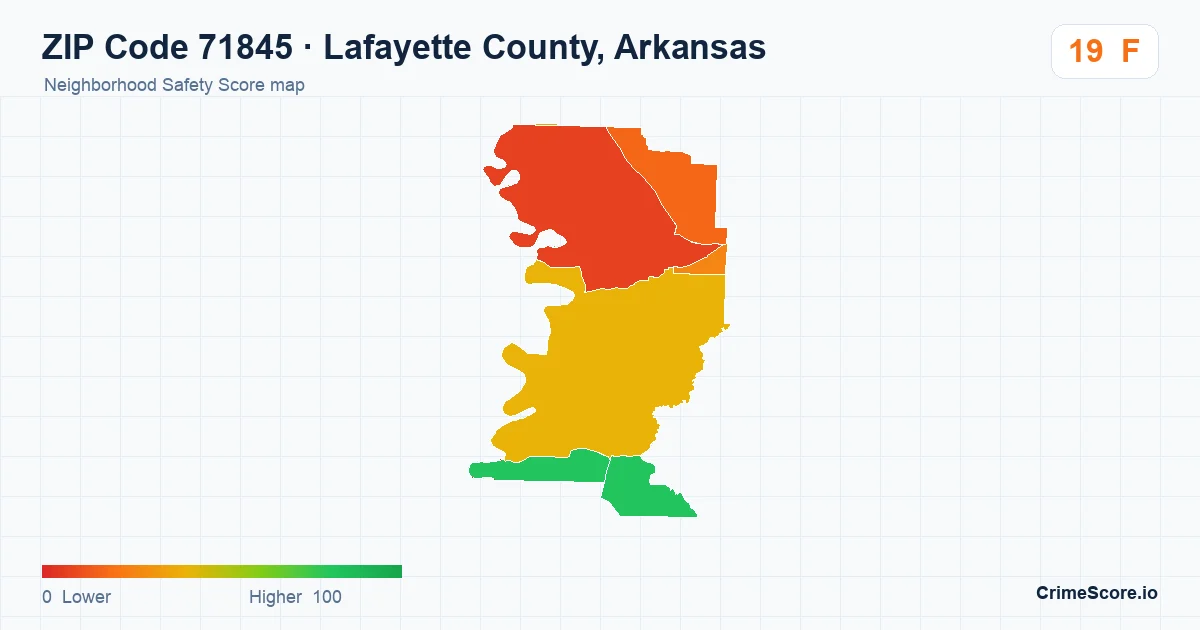 ZIP Code 71845 in Lafayette County, Arkansas neighborhood Safety Score map