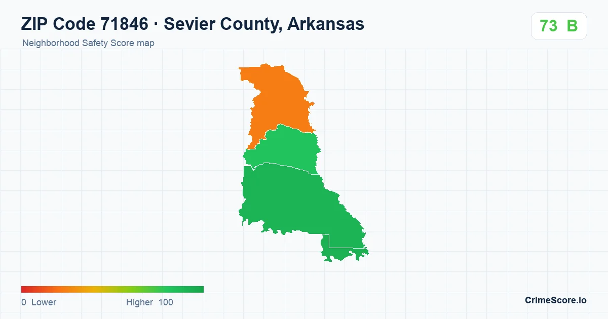 ZIP Code 71846 in Sevier County, Arkansas neighborhood Safety Score map