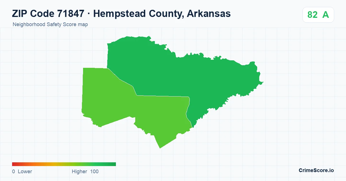 ZIP Code 71847 in Hempstead County, Arkansas neighborhood Safety Score map