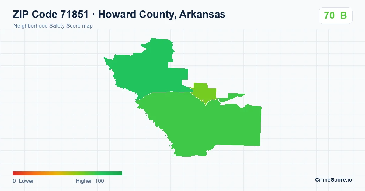 ZIP Code 71851 in Howard County, Arkansas neighborhood Safety Score map