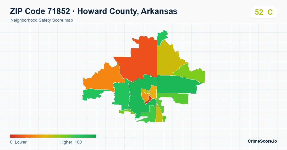 ZIP Code 71852 in Howard County, Arkansas neighborhood Safety Score map