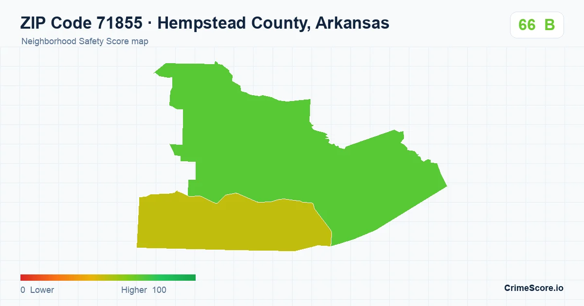 ZIP Code 71855 in Hempstead County, Arkansas neighborhood Safety Score map
