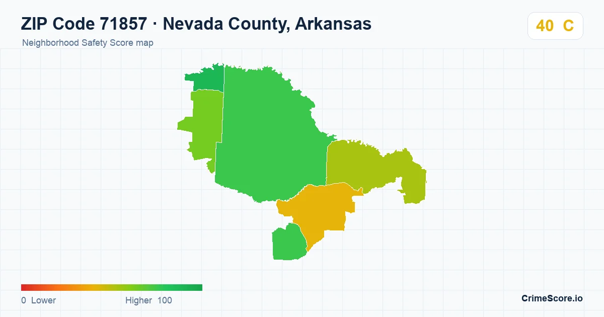 ZIP Code 71857 in Nevada County, Arkansas neighborhood Safety Score map