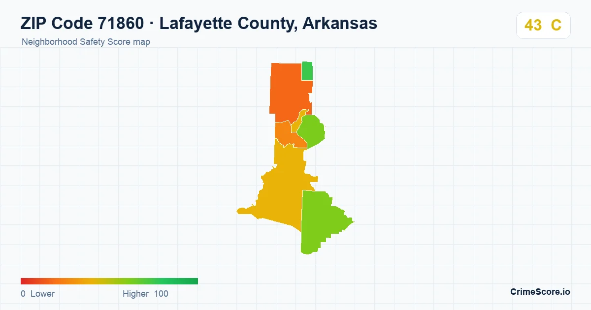 ZIP Code 71860 in Lafayette County, Arkansas neighborhood Safety Score map