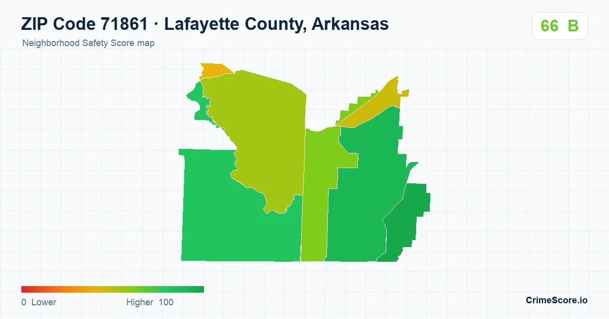 ZIP Code 71861 in Lafayette County, Arkansas neighborhood Safety Score map