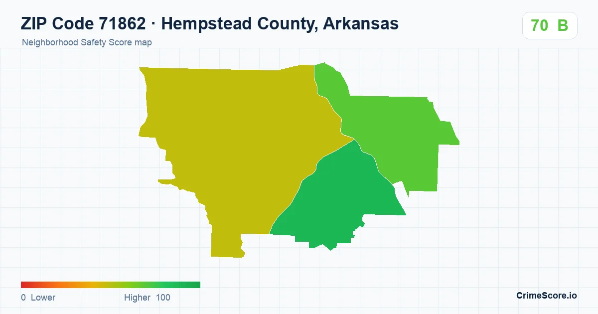ZIP Code 71862 in Hempstead County, Arkansas neighborhood Safety Score map