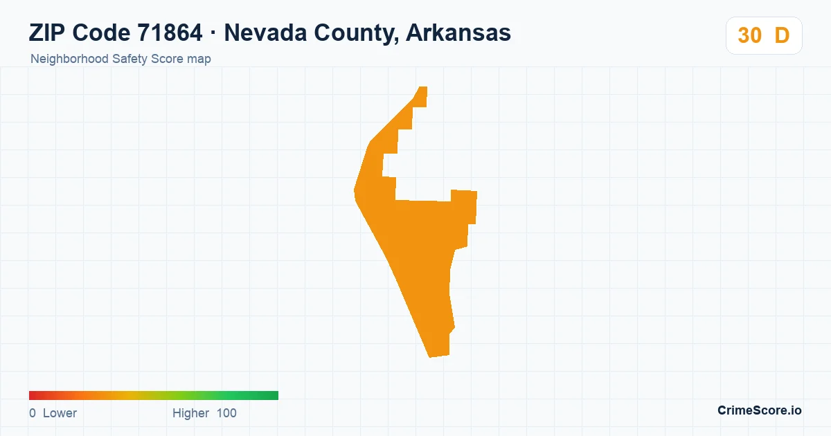 ZIP Code 71864 in Nevada County, Arkansas neighborhood Safety Score map