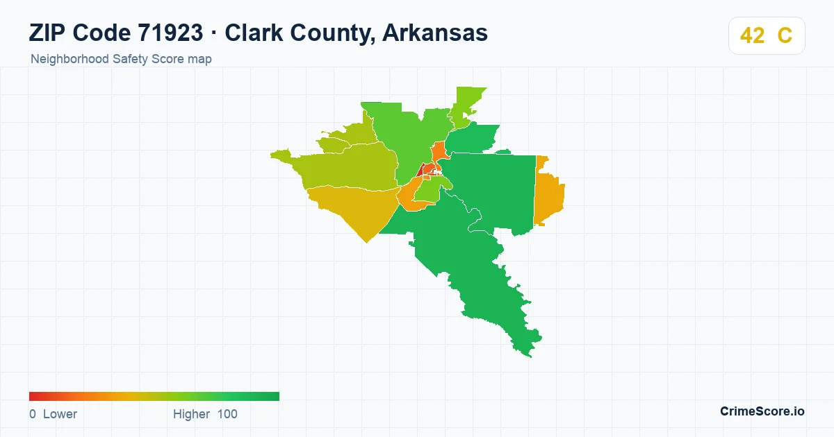 ZIP Code 71923 in Clark County, Arkansas neighborhood Safety Score map