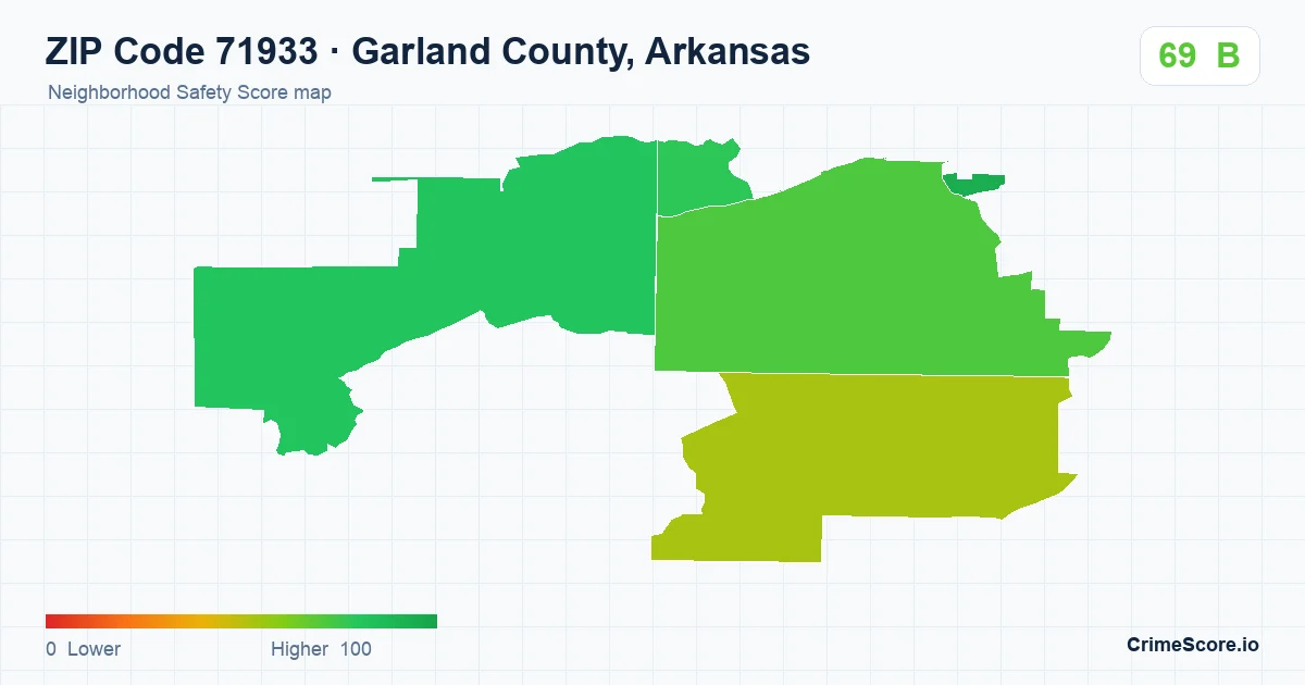 ZIP Code 71933 in Garland County, Arkansas neighborhood Safety Score map