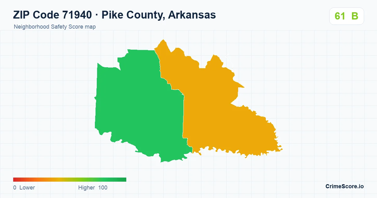 ZIP Code 71940 in Pike County, Arkansas neighborhood Safety Score map