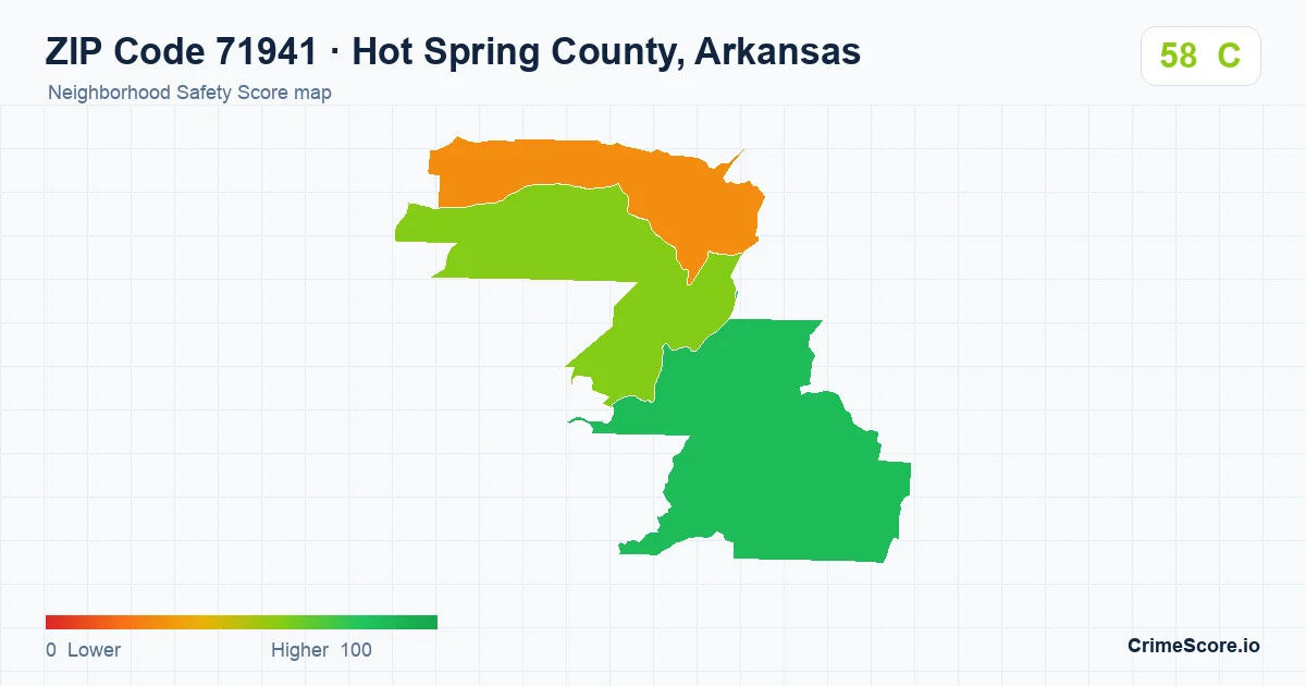 ZIP Code 71941 in Hot Spring County, Arkansas neighborhood Safety Score map