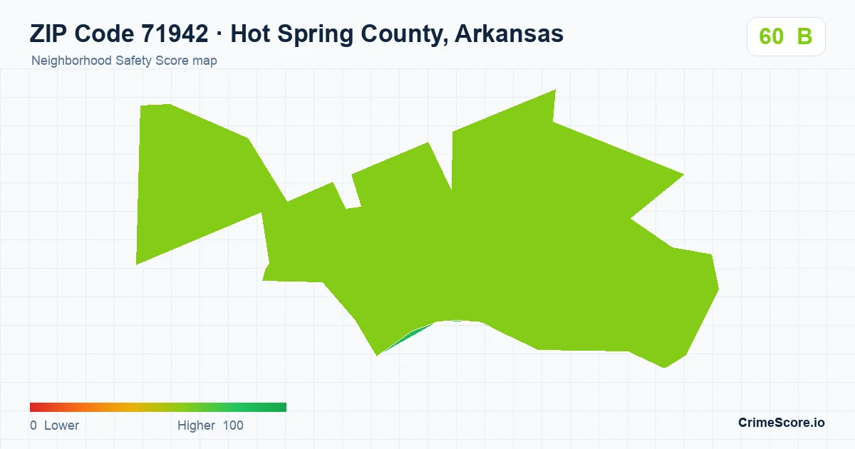 ZIP Code 71942 in Hot Spring County, Arkansas neighborhood Safety Score map