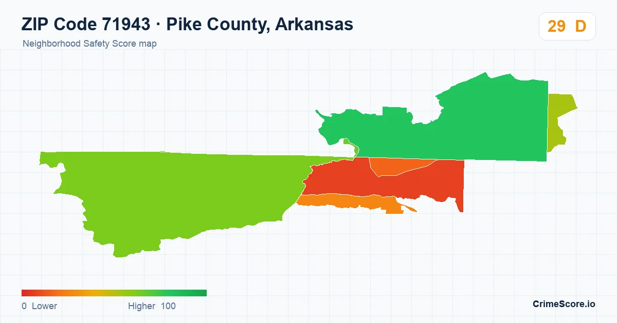 ZIP Code 71943 in Pike County, Arkansas neighborhood Safety Score map