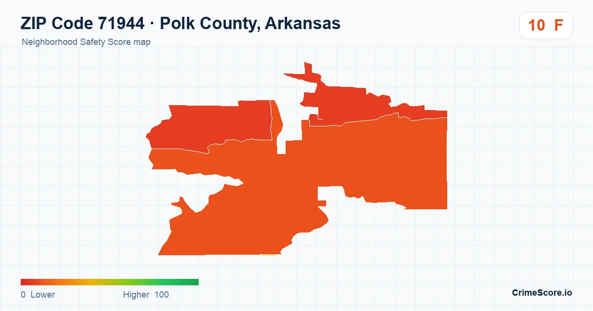 ZIP Code 71944 in Polk County, Arkansas neighborhood Safety Score map