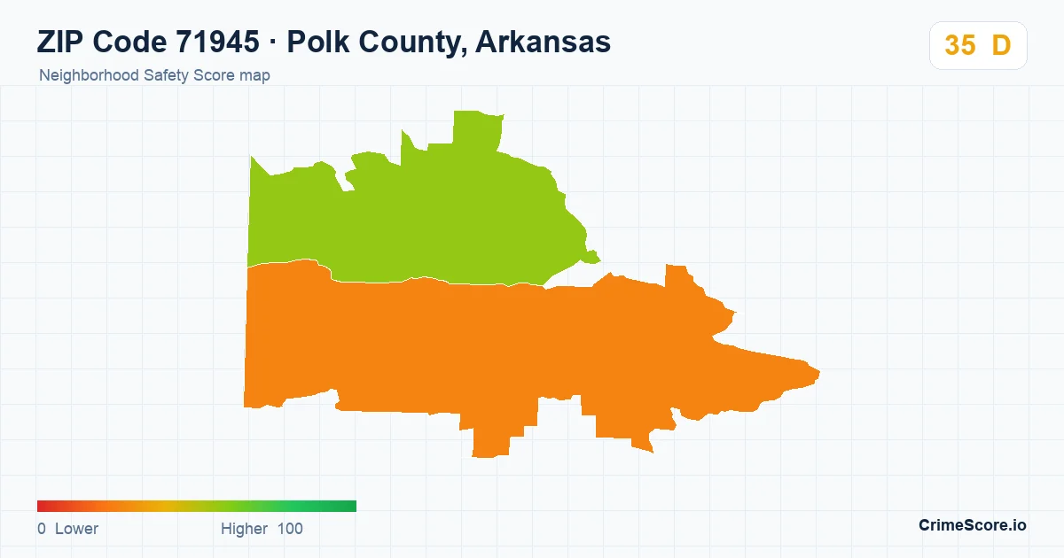 ZIP Code 71945 in Polk County, Arkansas neighborhood Safety Score map