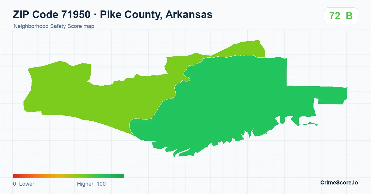 ZIP Code 71950 in Pike County, Arkansas neighborhood Safety Score map