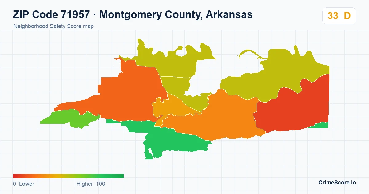 ZIP Code 71957 in Montgomery County, Arkansas neighborhood Safety Score map