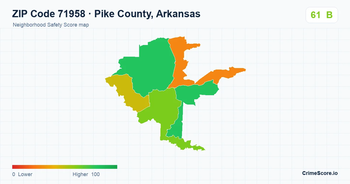 ZIP Code 71958 in Pike County, Arkansas neighborhood Safety Score map