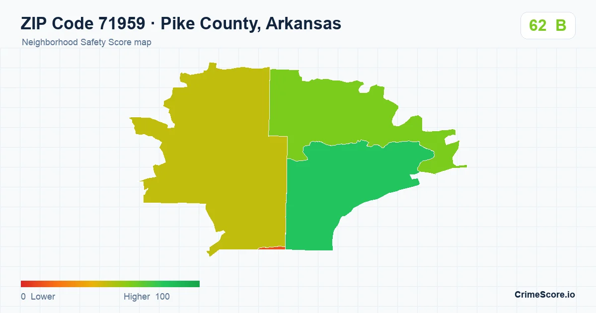 ZIP Code 71959 in Pike County, Arkansas neighborhood Safety Score map