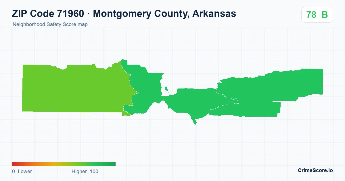 ZIP Code 71960 in Montgomery County, Arkansas neighborhood Safety Score map